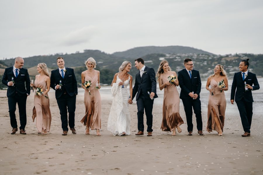 Cooks Beach wedding party walking