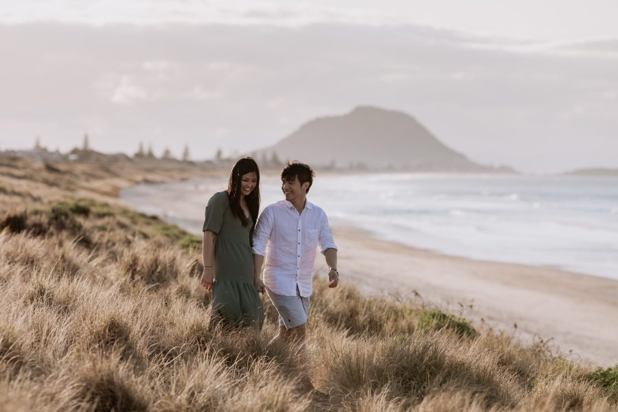 engagement photos in sand dunes Mount Maunganui