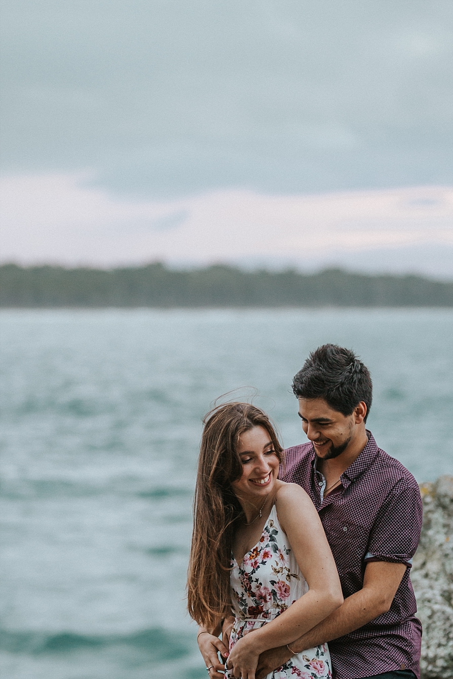 candid shot of engaged couple