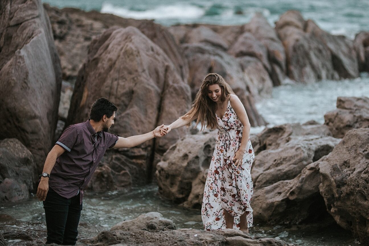 Seaside engaged couple