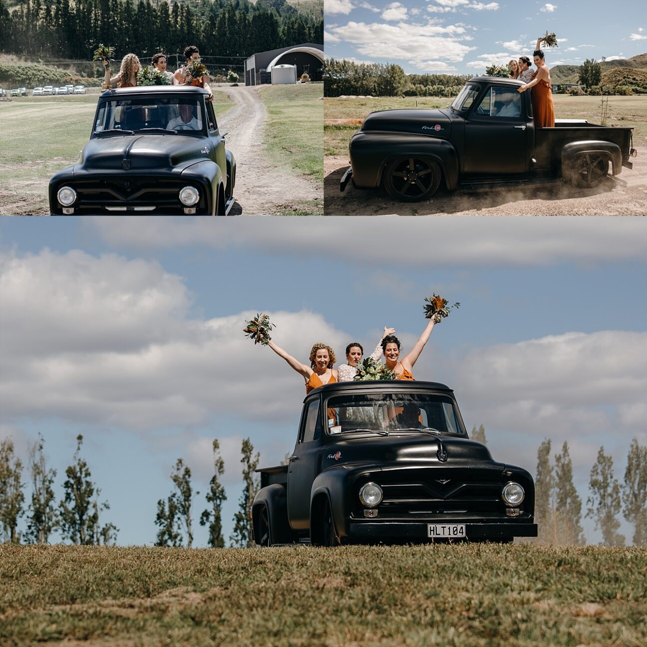 Rust bridesmaids arrival to wedding ceremony
