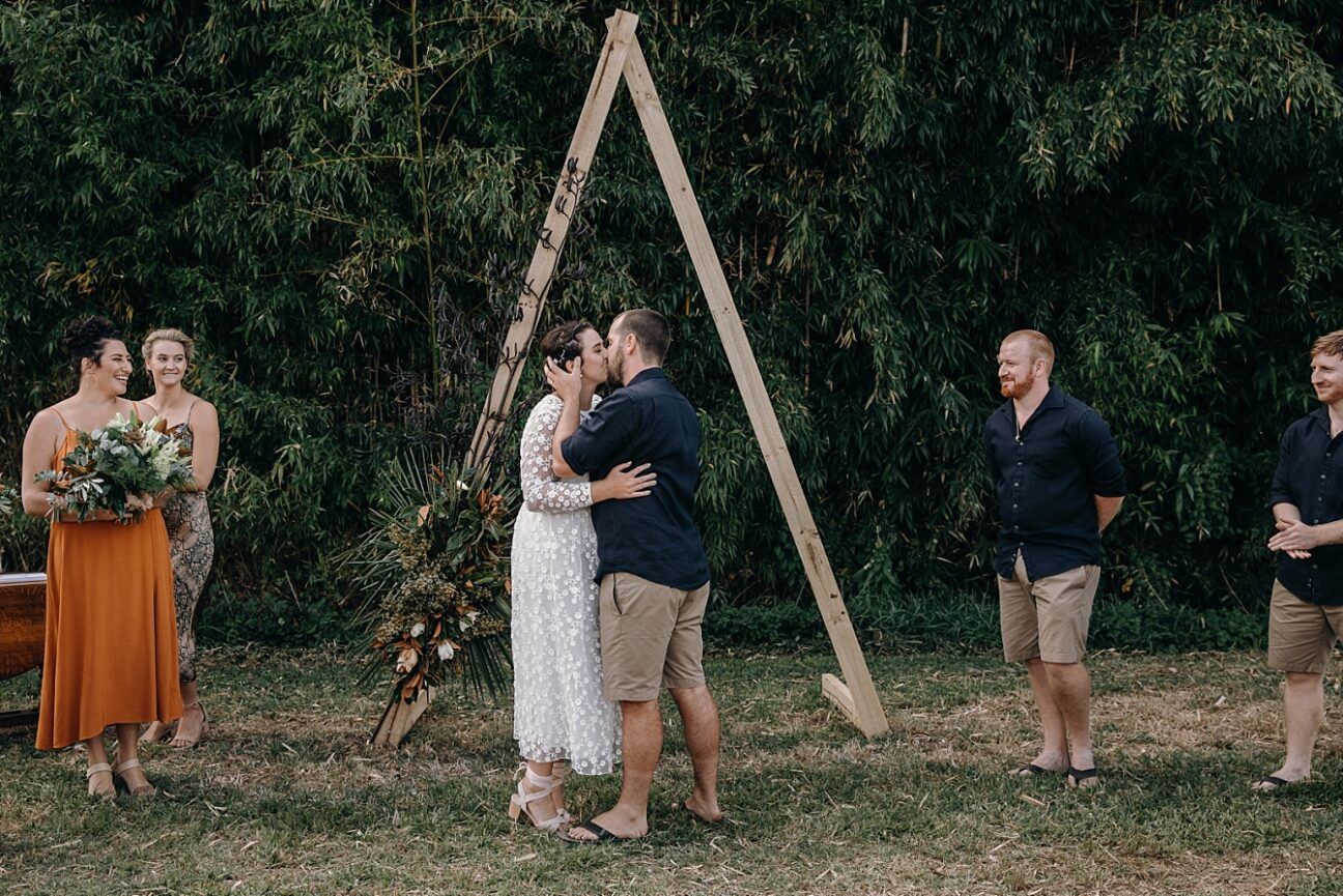 First kiss wedding ceremony Papamoa Hills