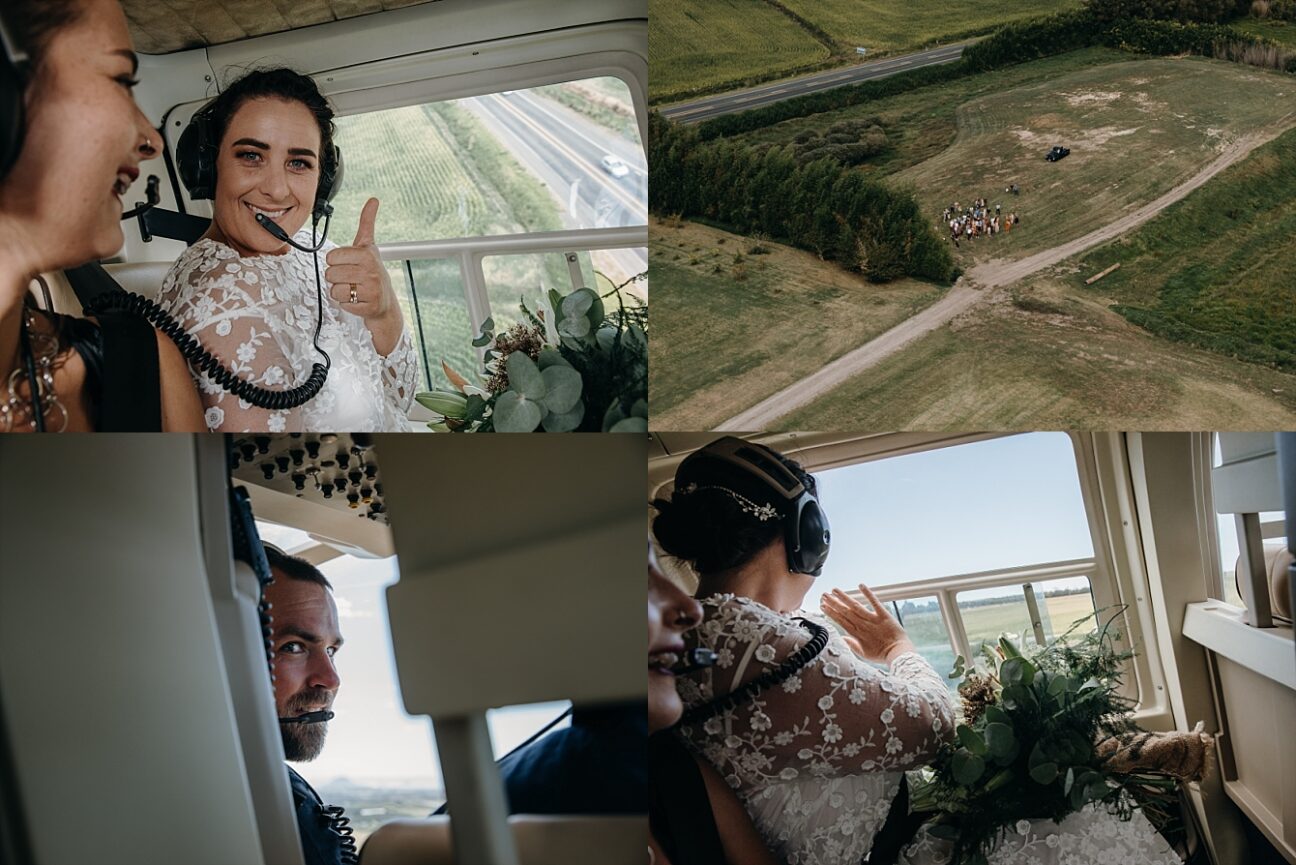 Helicopter flight Papamoa Hills with bride and groom