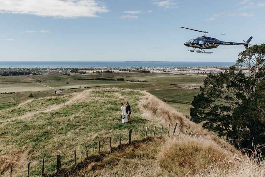 Helicopter on their wedding day above Papamoa
