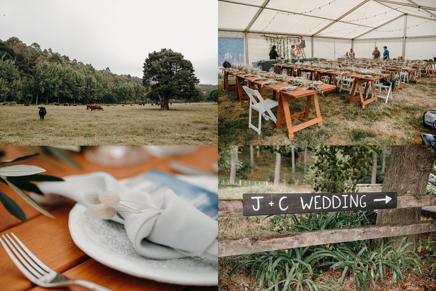 Farm Wedding with table details and settings for wedding reception