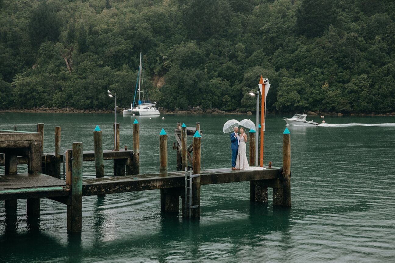 Whangamata pier wedding in the rain