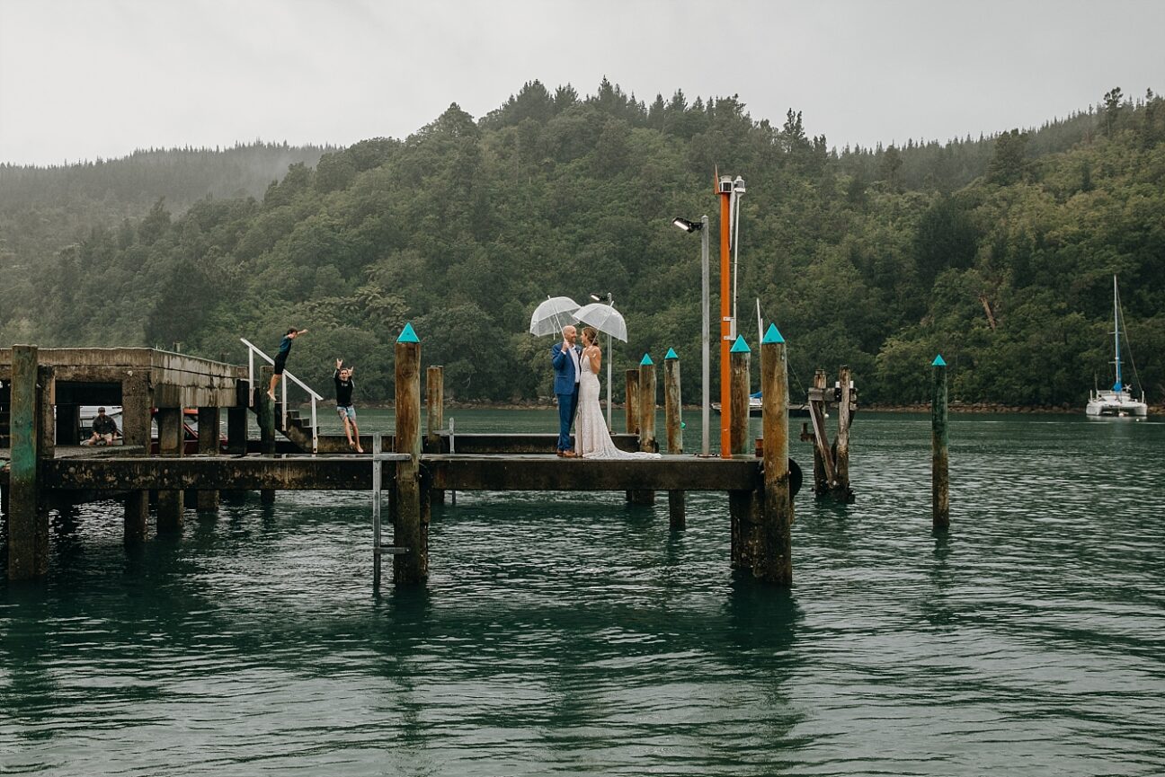 Wedding photo on Whangamata bar on the Coromandel