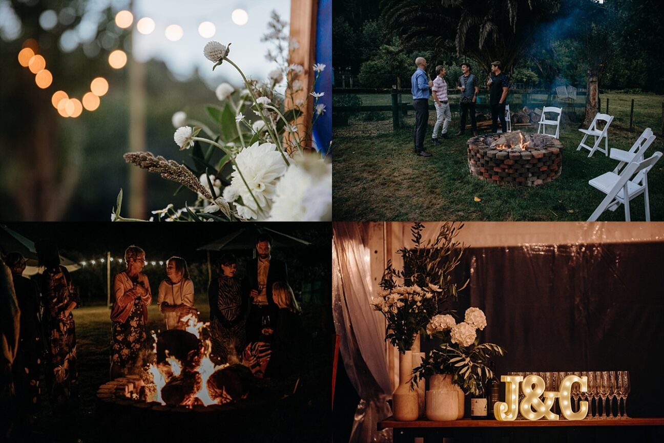 Evening reception farm country wedding inside marquee