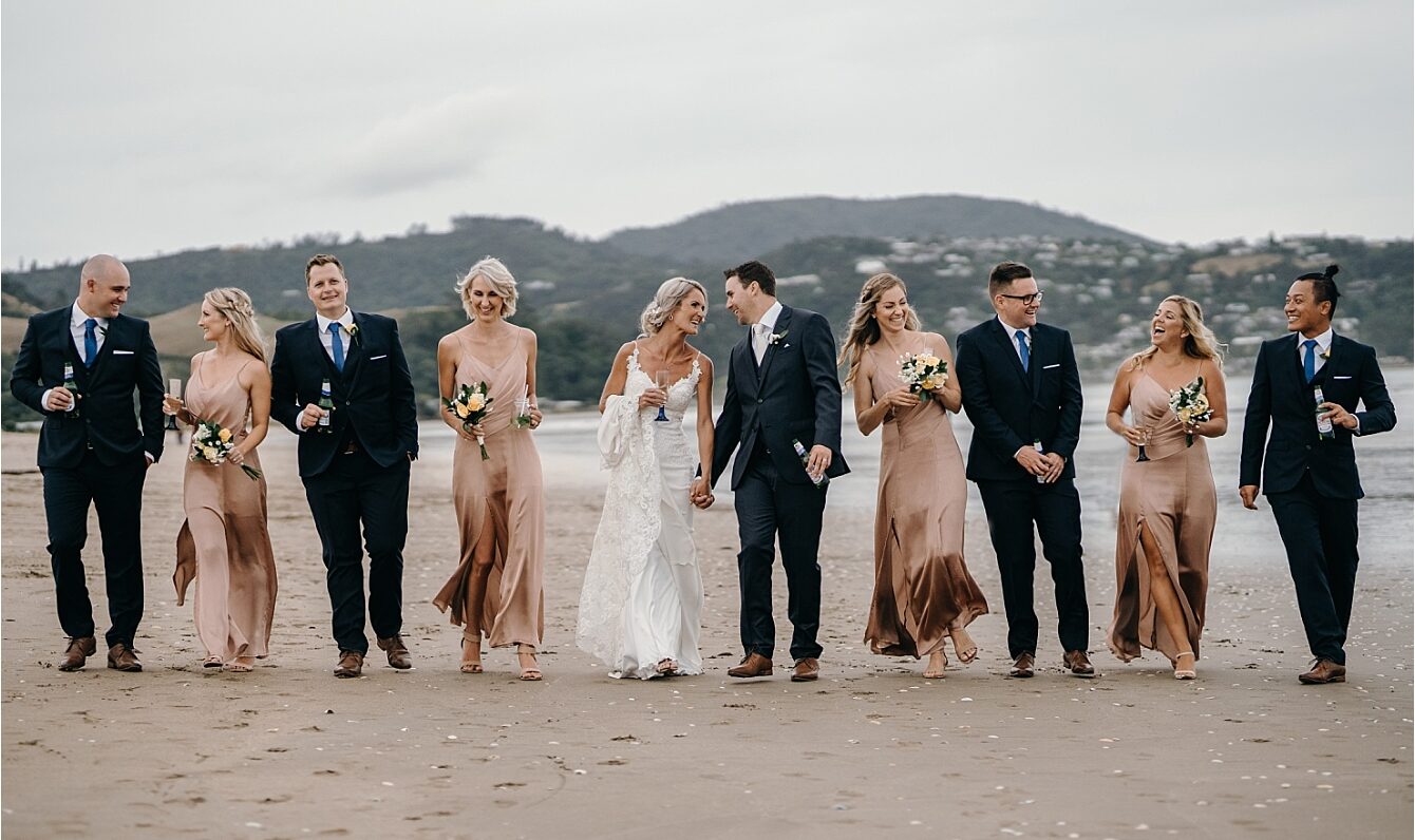 New Zealand Whitianga Wedding party on Buffalo Beach Coromandel