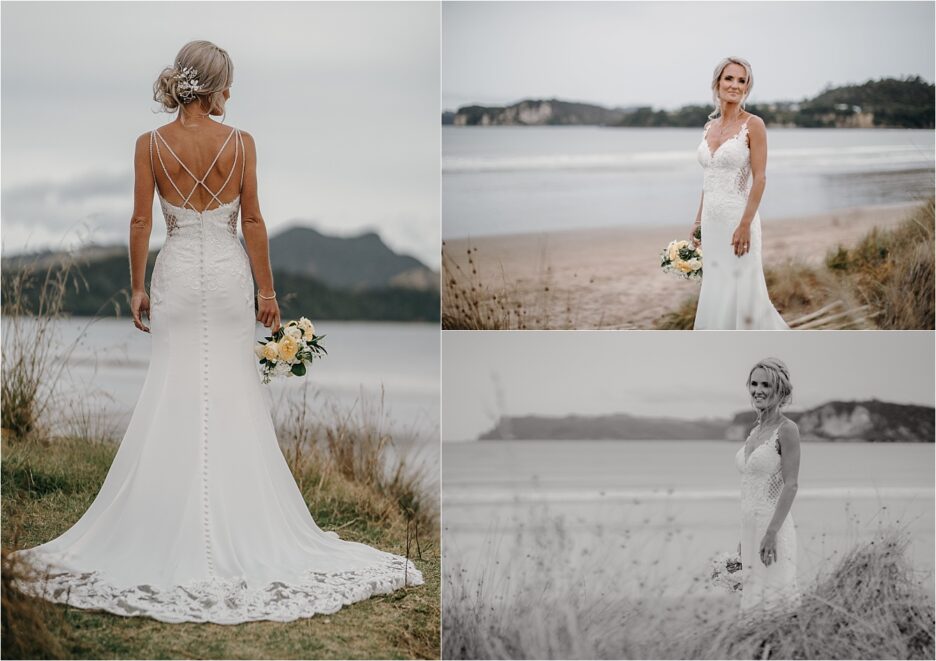 Bride on beach Whitianga