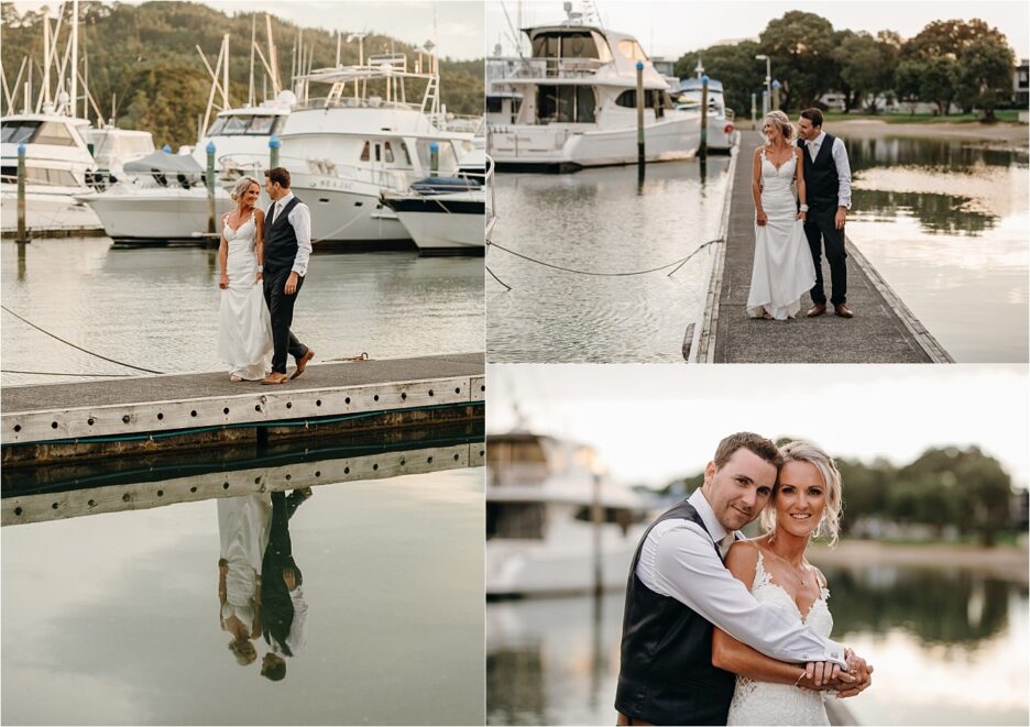 Walking on the Pier bride and groom photos