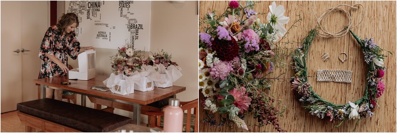 Bridal floral bouquet and flower crown