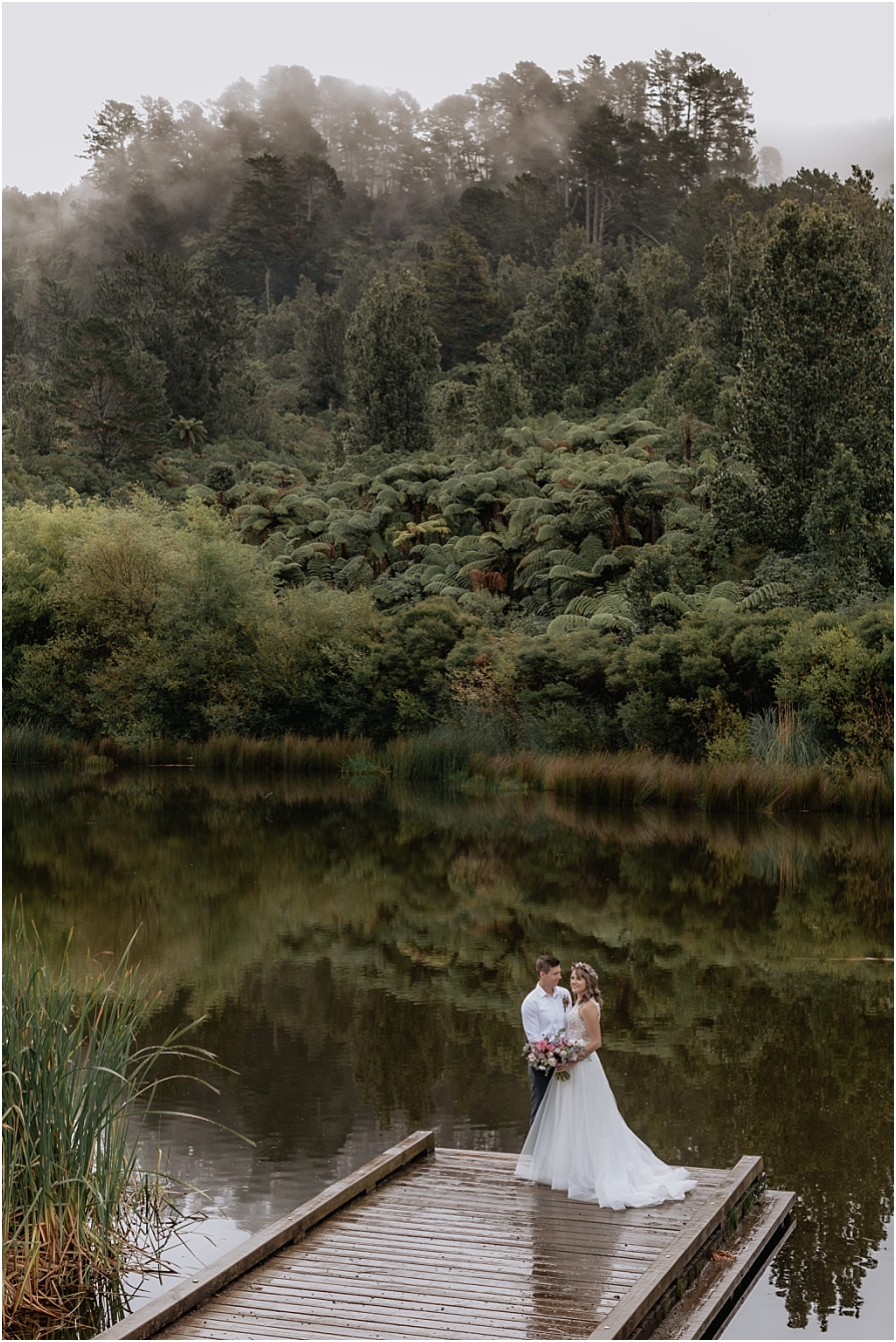 Bride and Groom by pond at Waihi