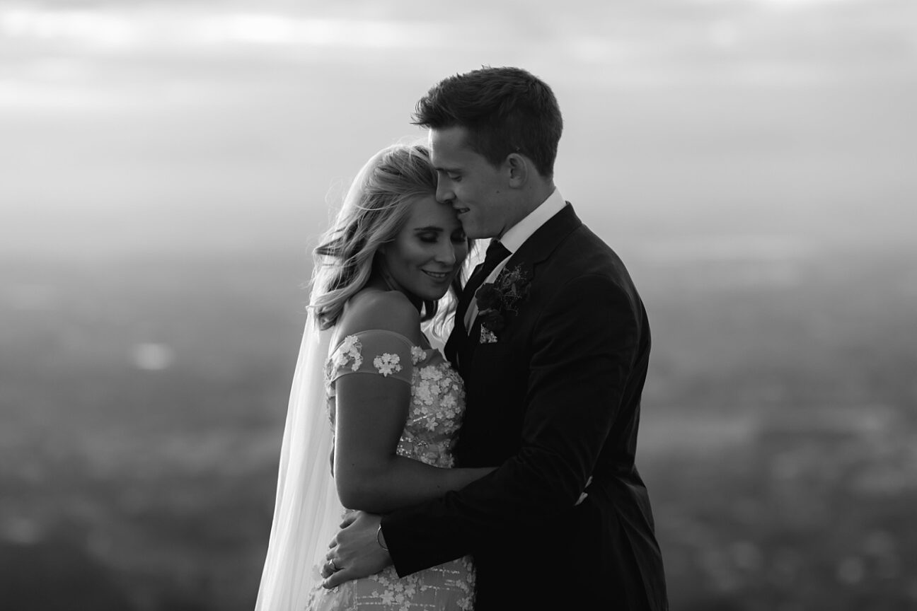 Happy connection photo of bride and groom