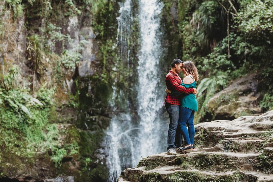 engagement shoot in Welcome Bay with water fall