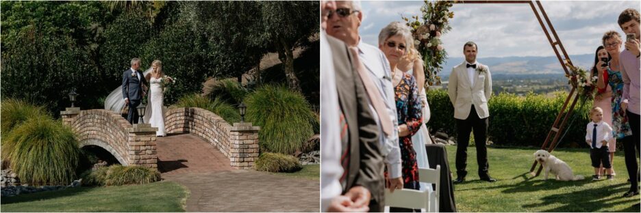 Walking toward her groom with father of the bride
