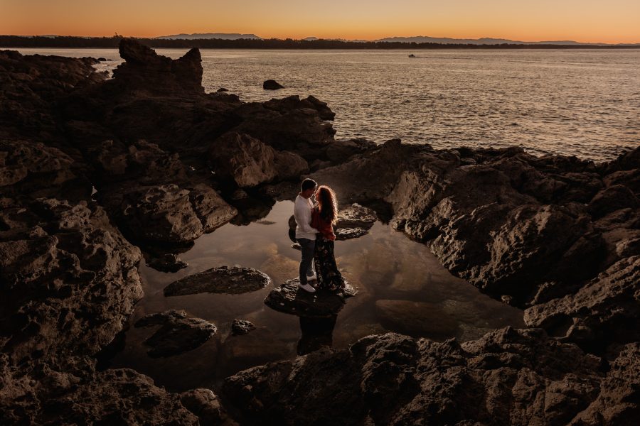 Rock pool image at golden hour for couples photo shoot