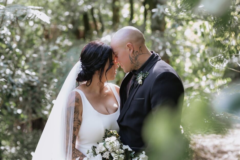 Quiet moment with bride and groom in the New Zealand Bush