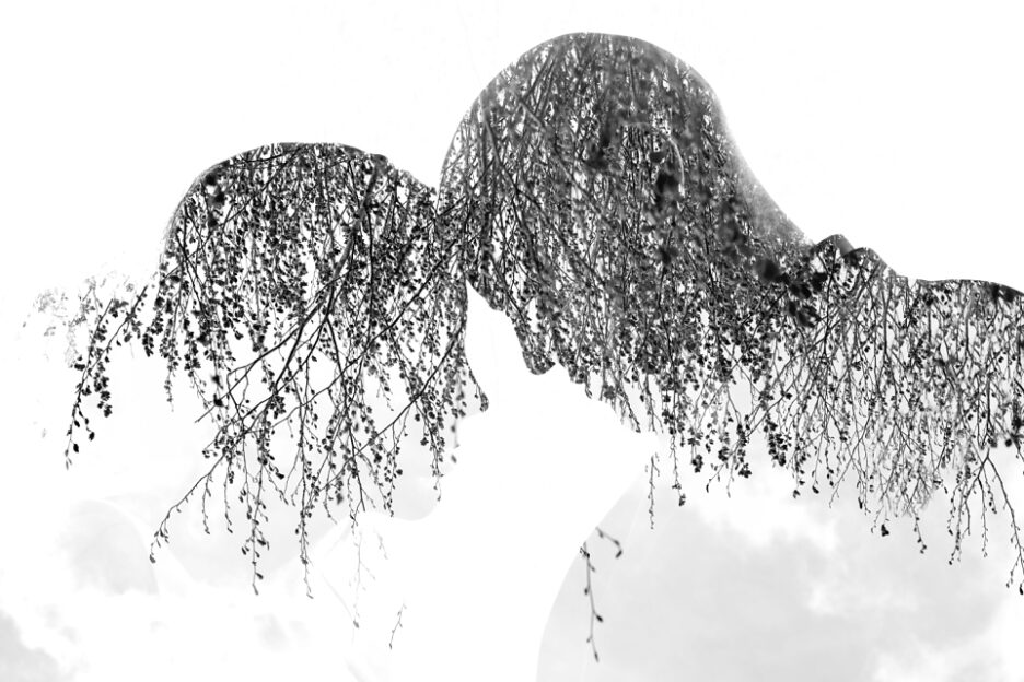 Double exposure portrait of bride and groom at Tauranga's Ataahua Garden Venue