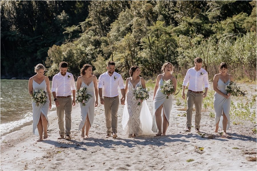 wedding party with pistachio green dresses