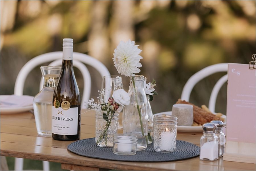 Orua beach house wedding reception table details