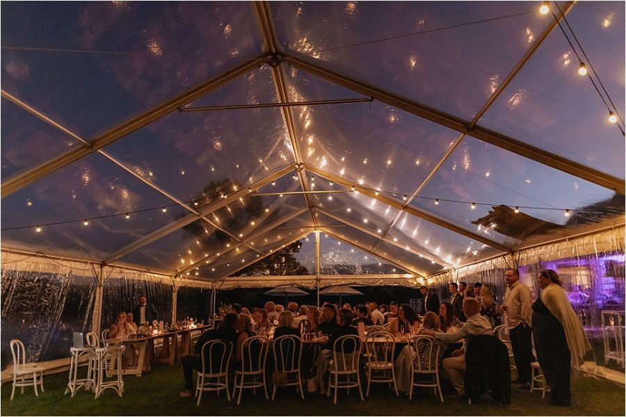 Orua beach house wedding marquee at night