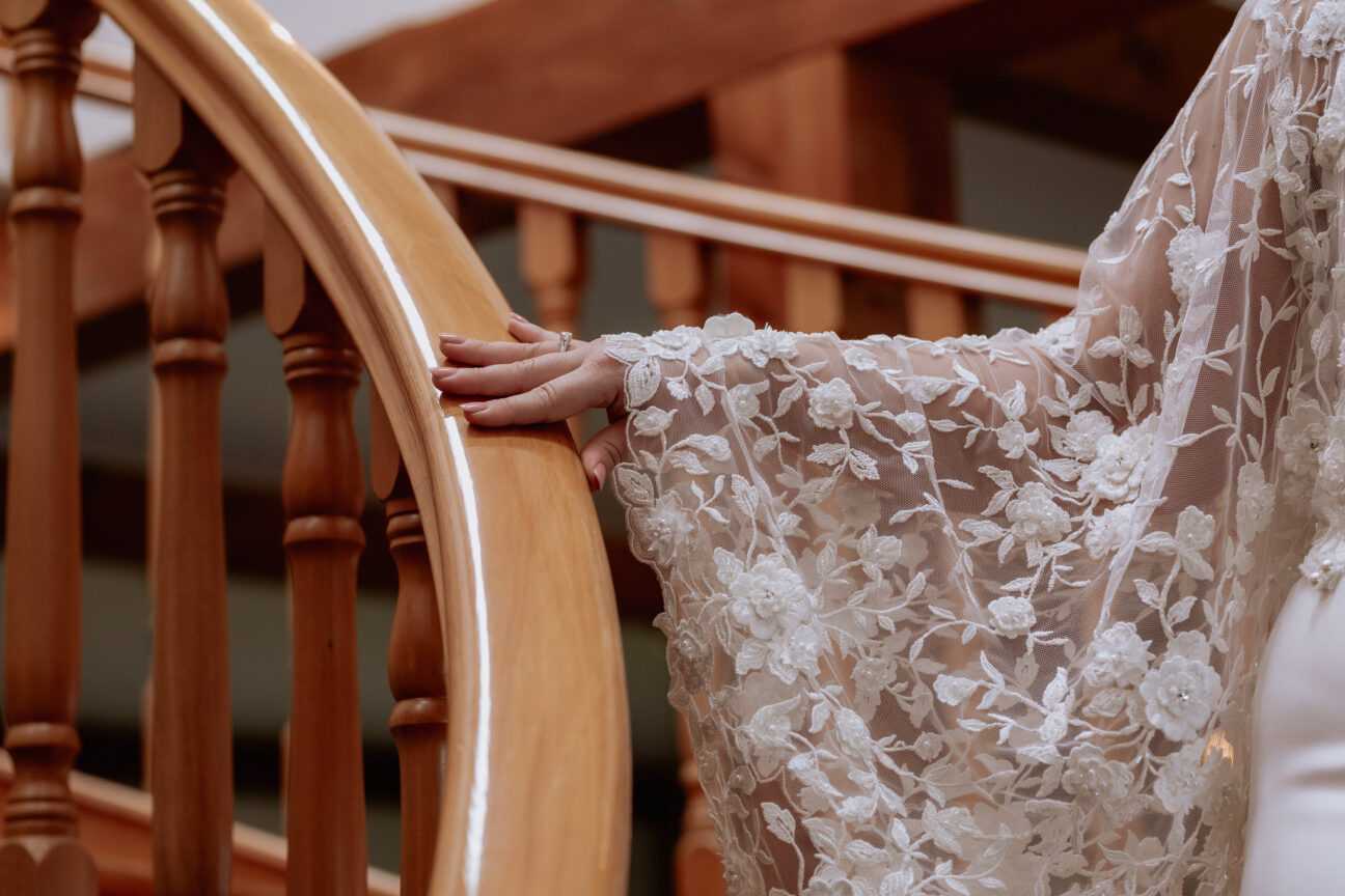Beautiful lace detail on sleeve of wedding dress