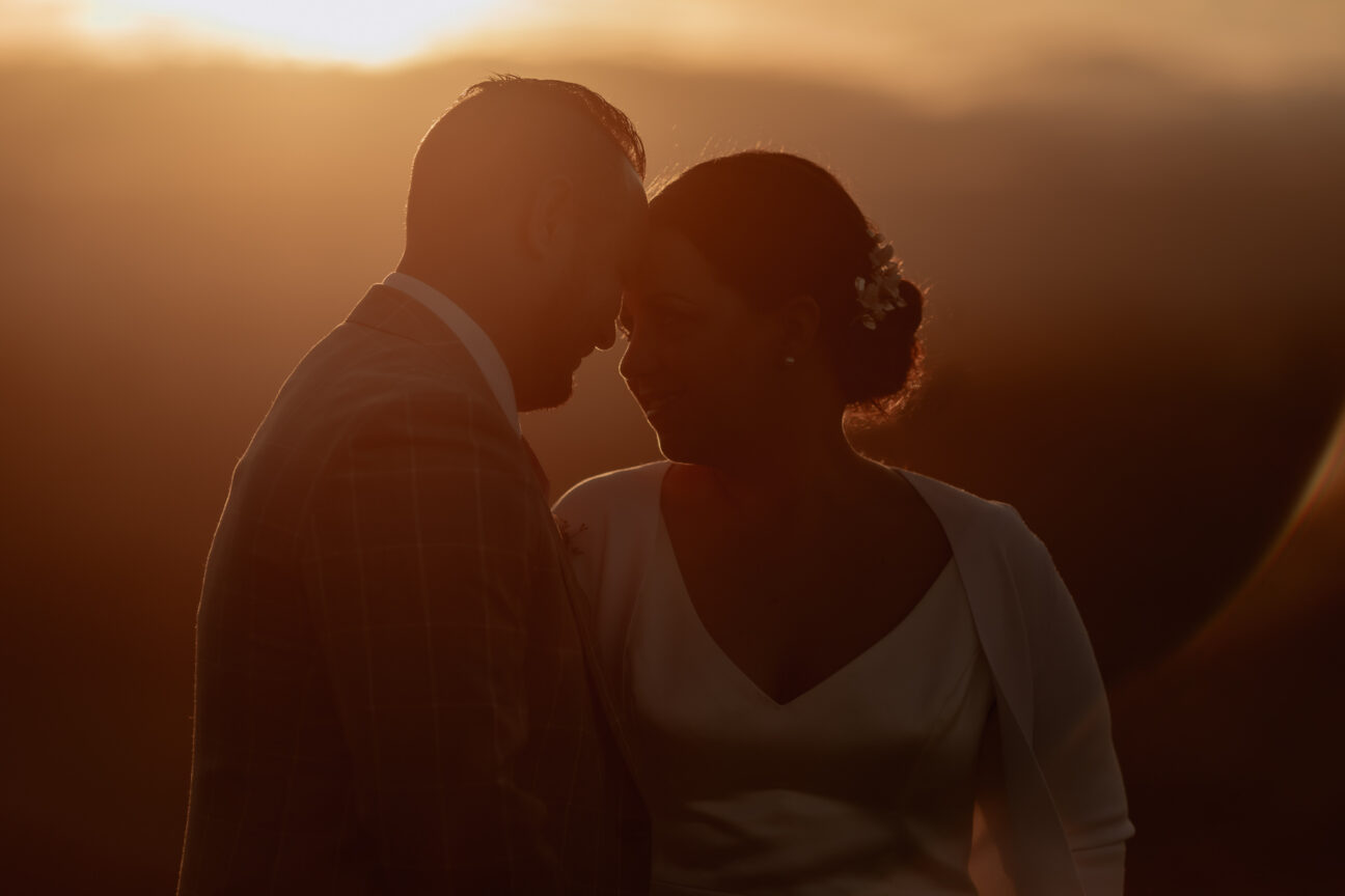 Golden light wedding photo