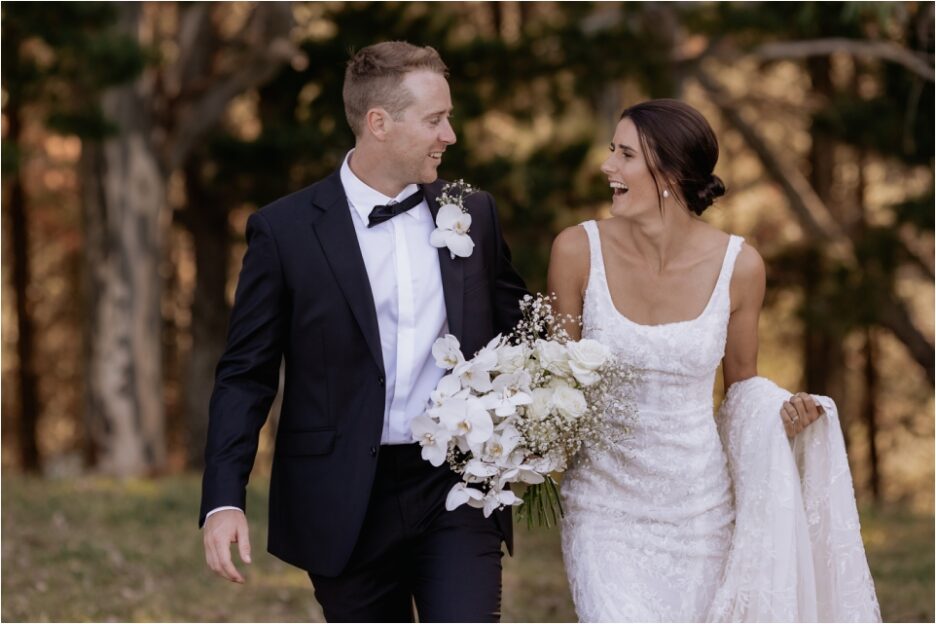 Candid natural moments between bride and groom