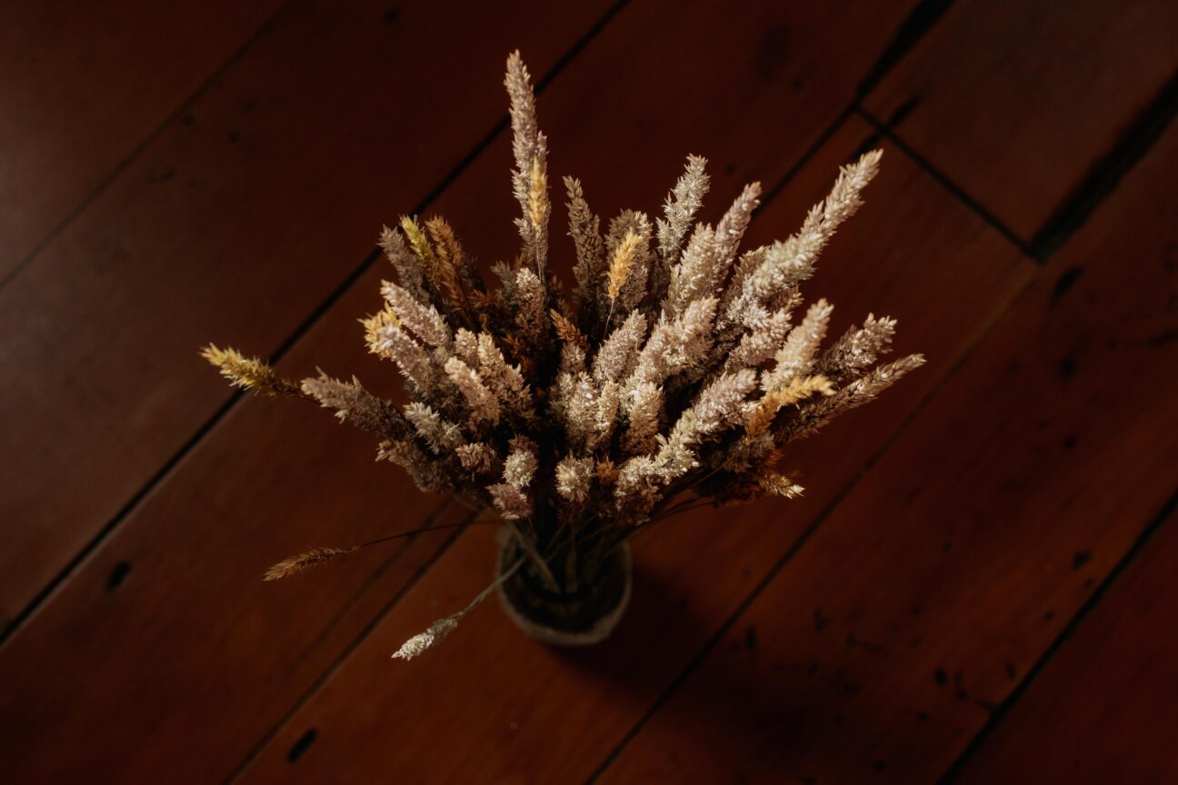 Details of vase of dried flowers