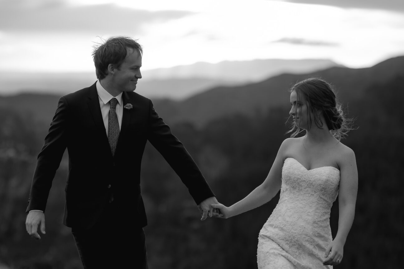 Moody wedding photos of bride and groom