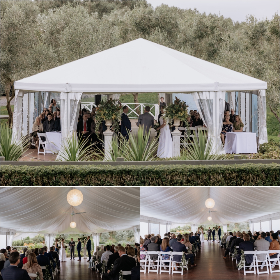 Wedding ceremony in marquee Bracu Estate Auckland