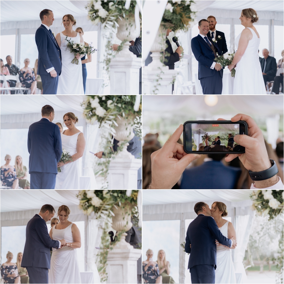 Wedding ceremony in progress with bride and groom