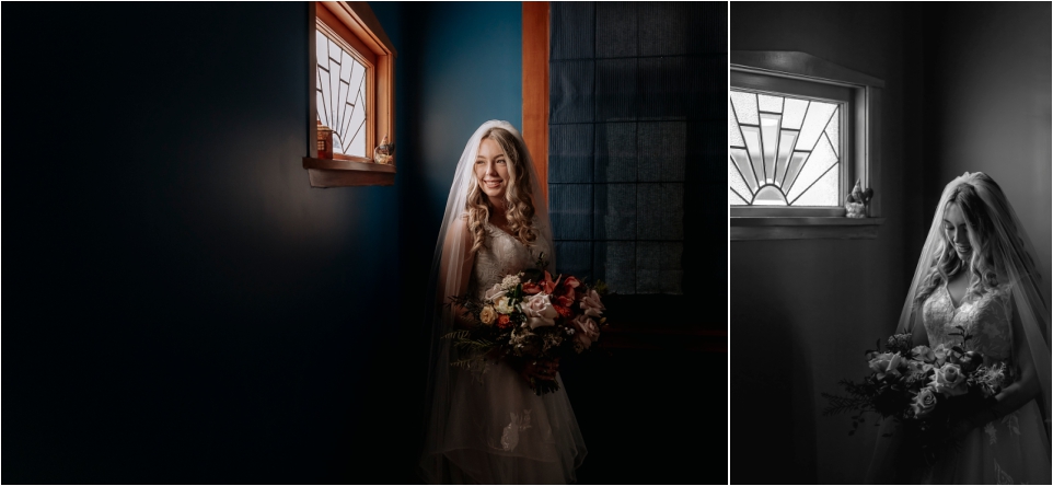 Bride by window at Makoura Lodge