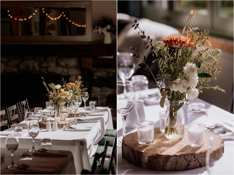 Table settings wedding reception orange florals