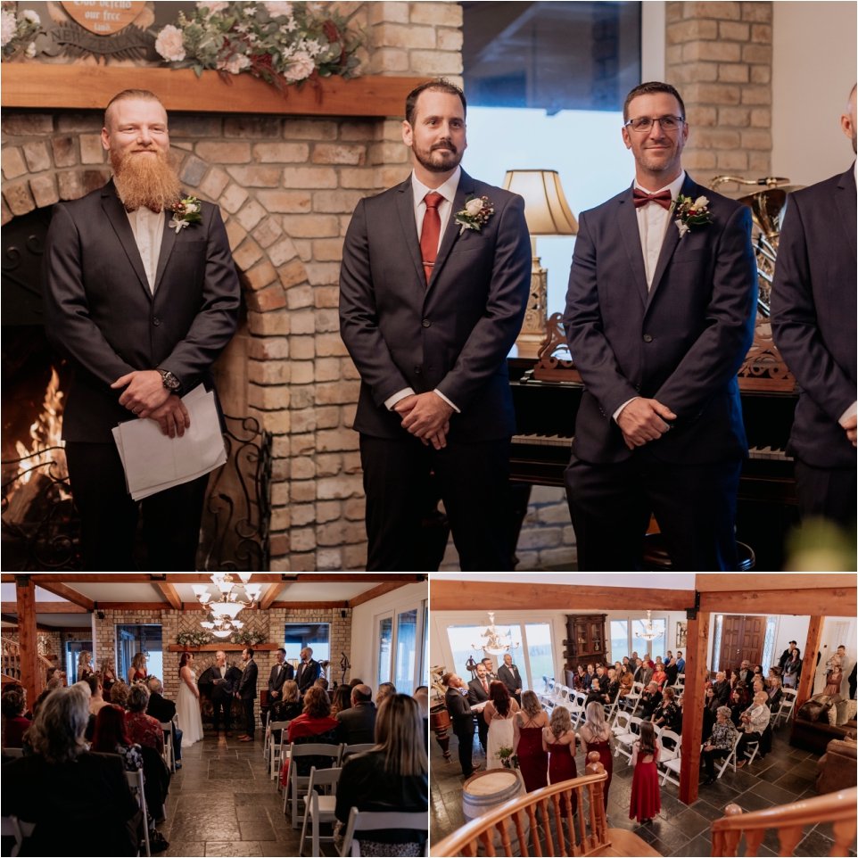 Groom watches bride walk down aisle at Eagle Ridge estate Lodge