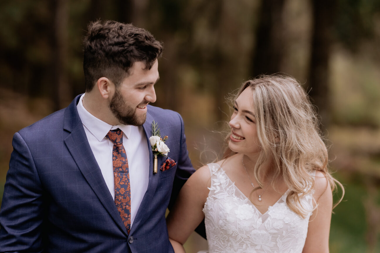 Happy natural bride and groom photo at Makoura Lodge Manawatu