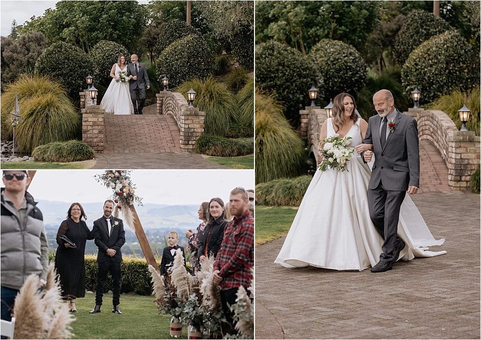 Father walks bride down aisle groom sees bride first look