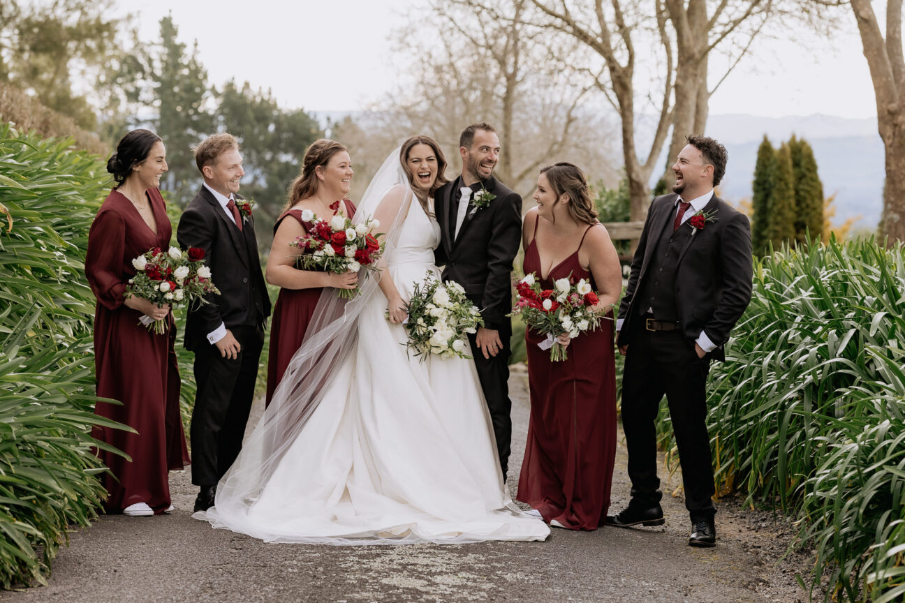 Fun relaxed wedding photography with bridal party in Tauranga New Zealand