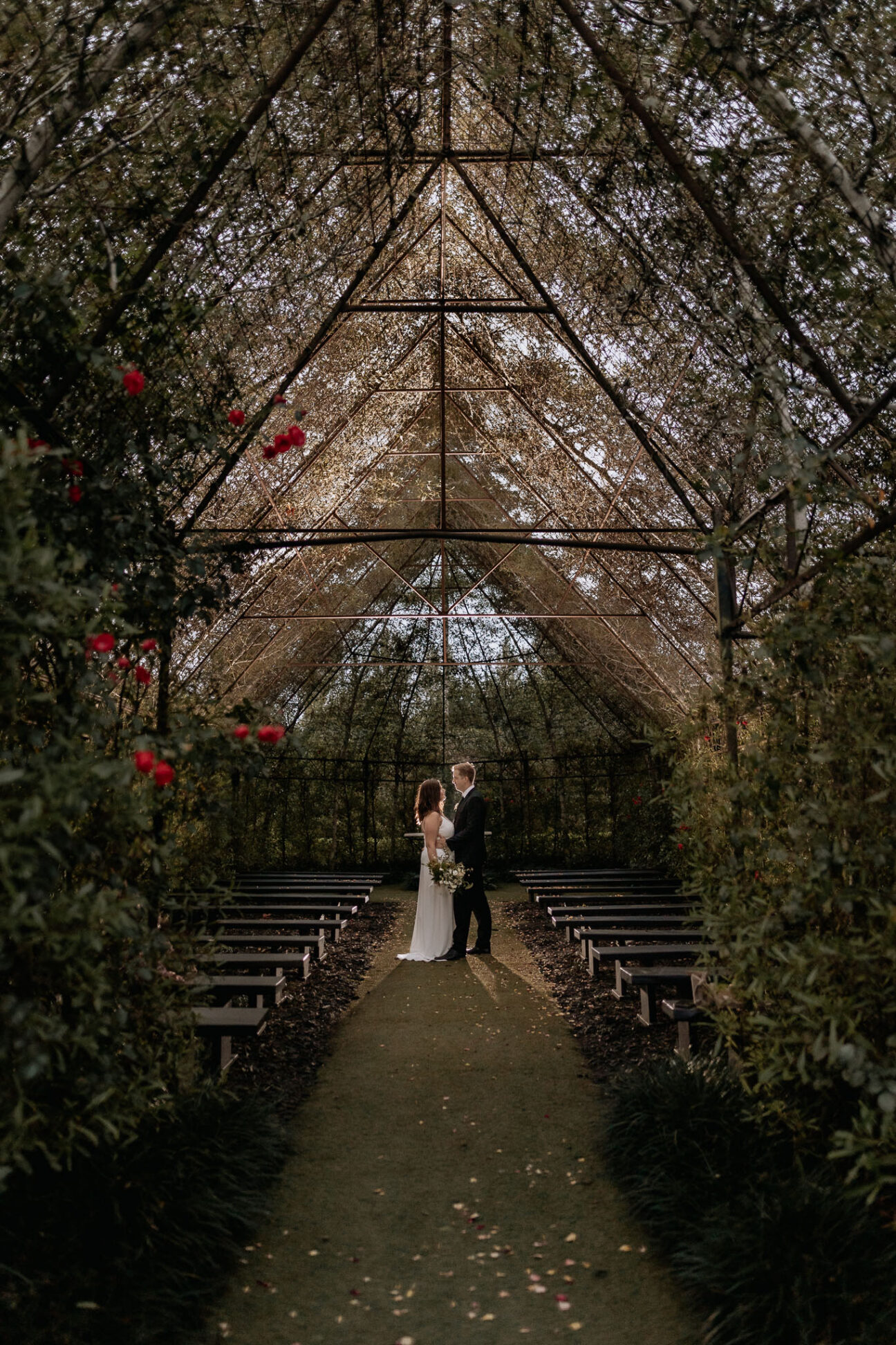 Couple in tree church evening photography