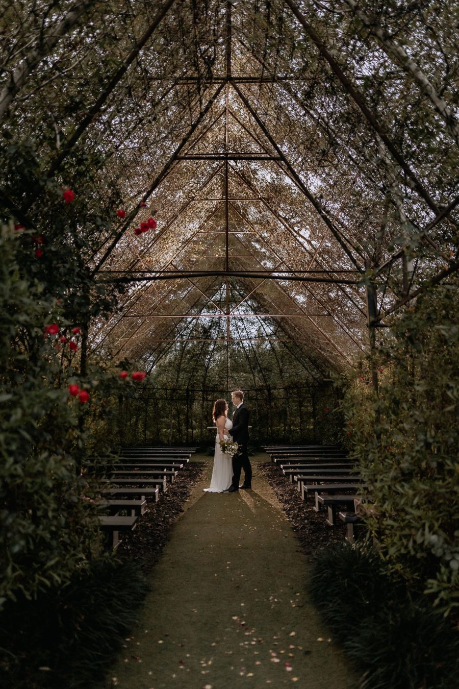 Couple in tree church evening photography