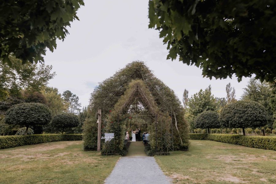 Wedding ceremony in progress Tree Church New Zealand