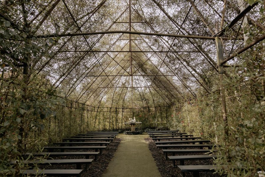 inside of the tree church before wedding