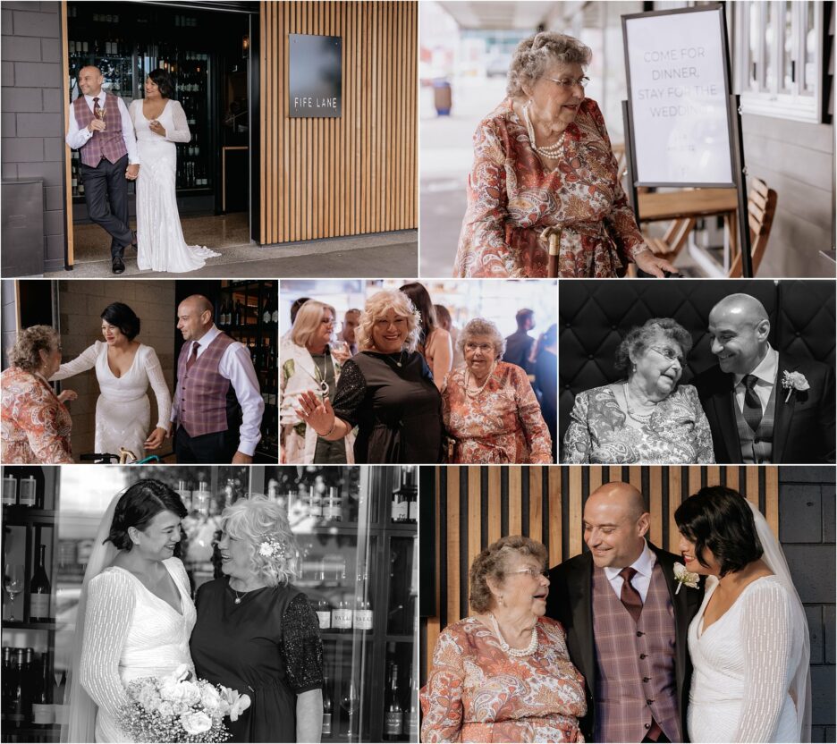 Happy candid moments before wedding ceremony at Fife lane kitchen and bar