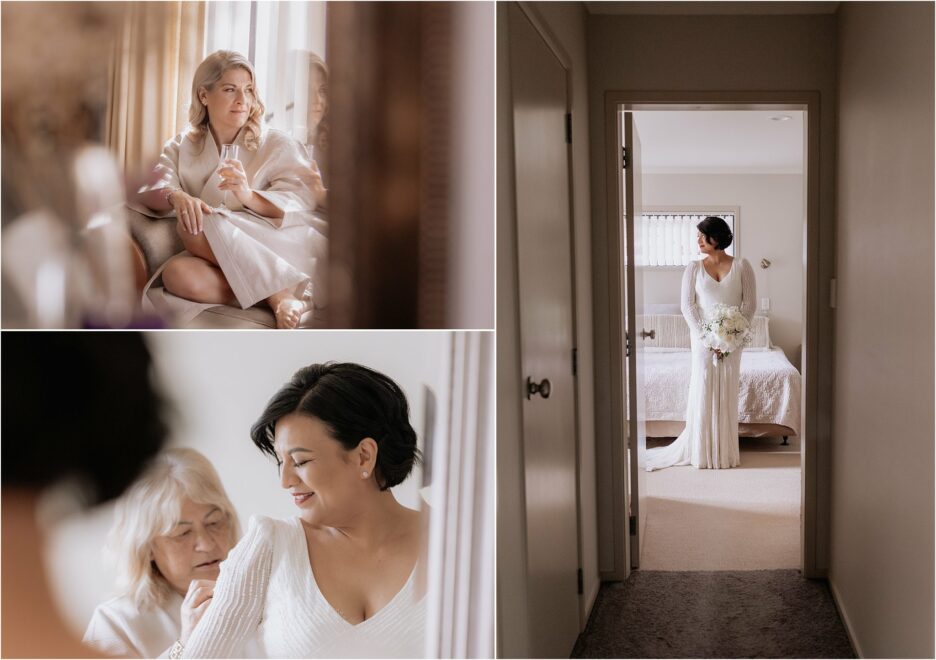 getting ready with mother of the bride and bridesmaids