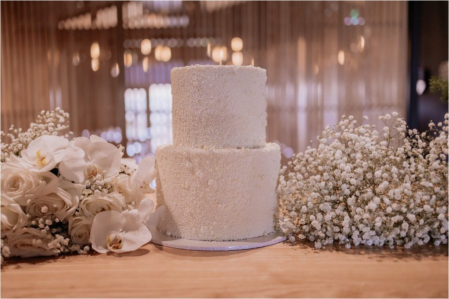 Wedding cake and flowers at Fife lane kitchen and bar