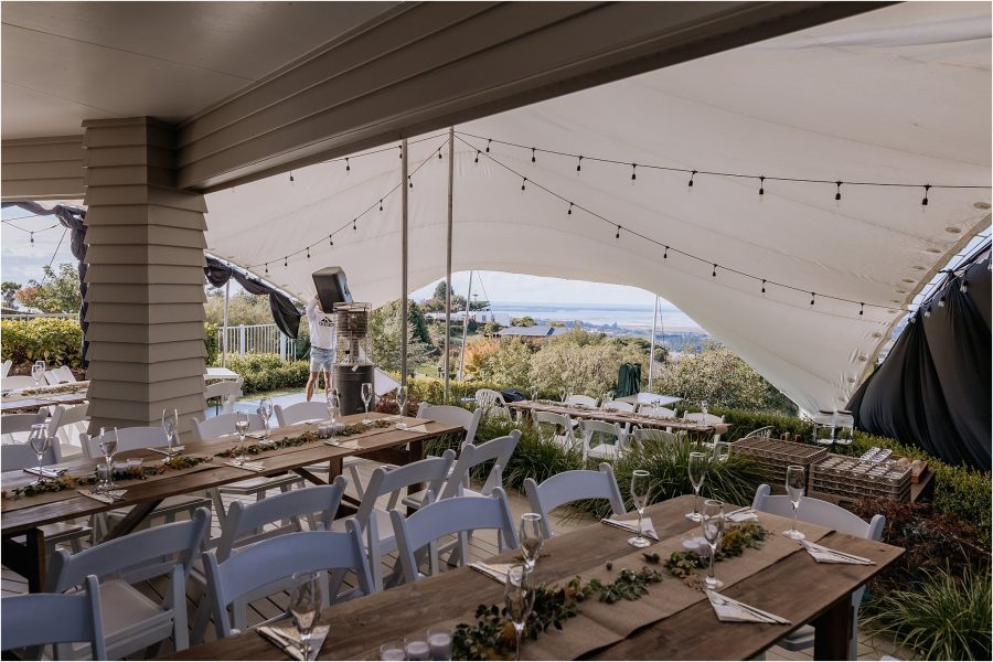 Table setting for back yard wedding in the marquee