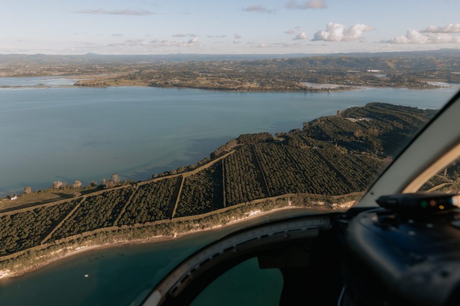 view from helicopter over Matakana Island