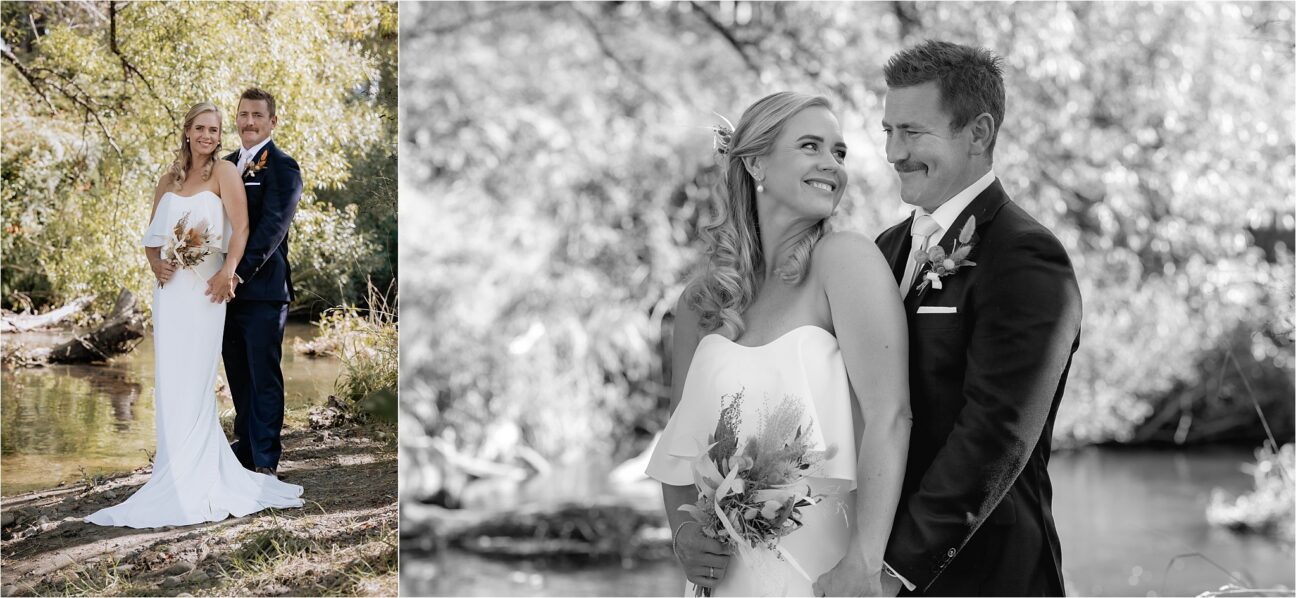 Wedding photos down by the river in Ohakune