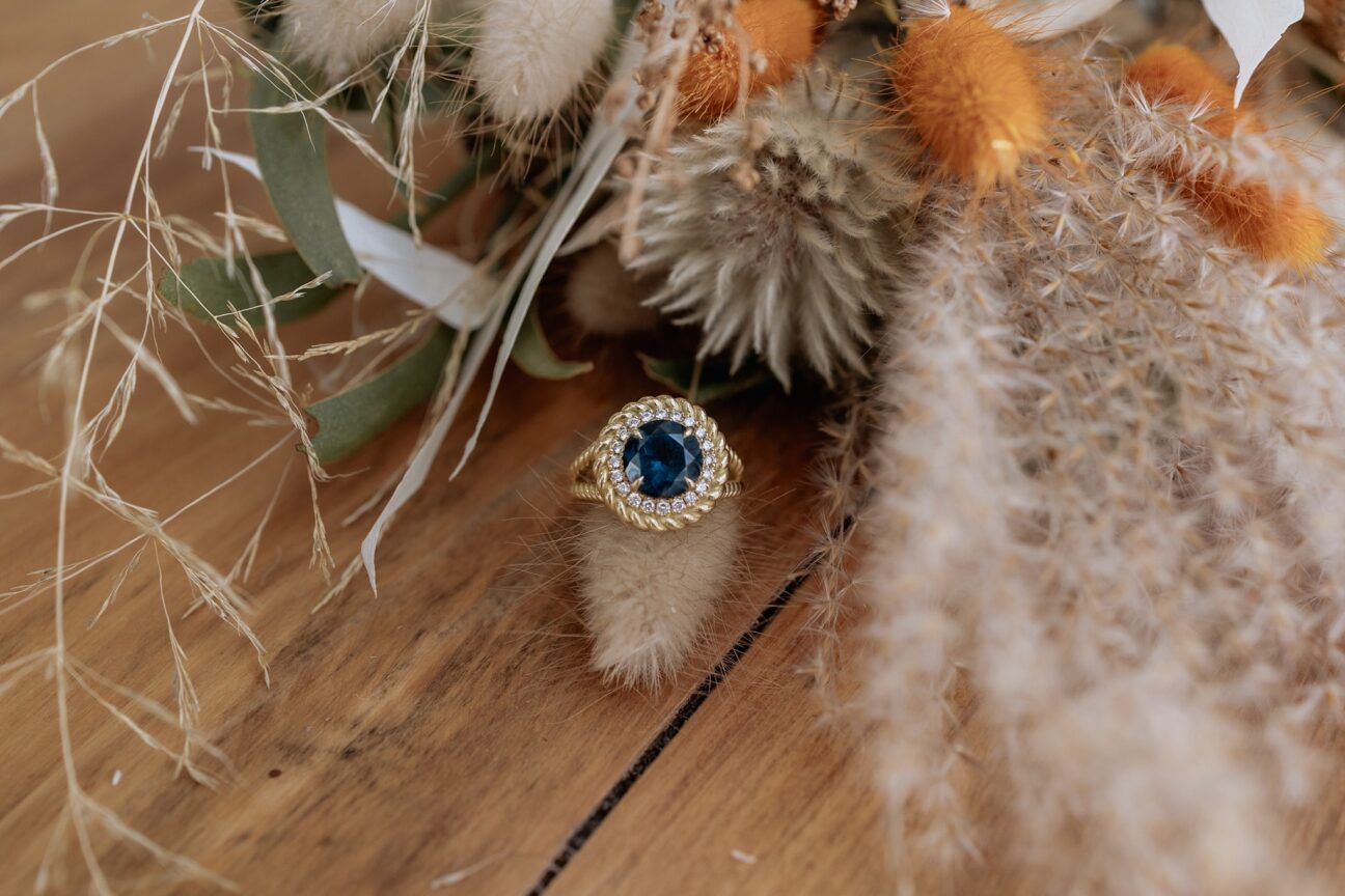 Antique sapphire rose gold engagement ring